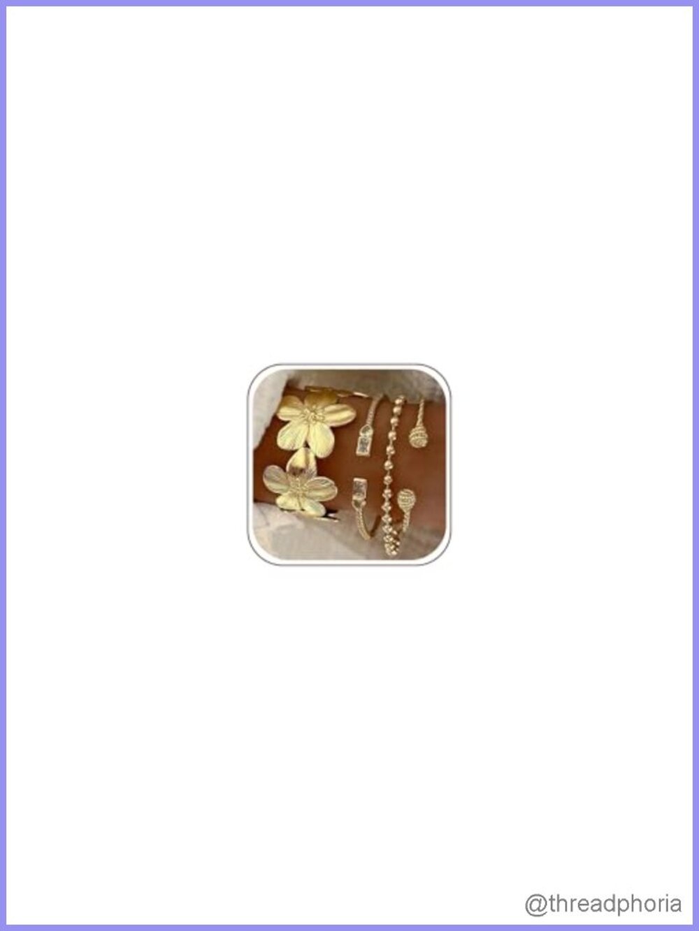 Gold Bracelet Set for Women Stackable Dainty Floral Bangles Cuff